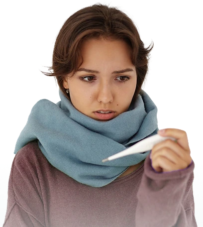 Person with fever checking temperature